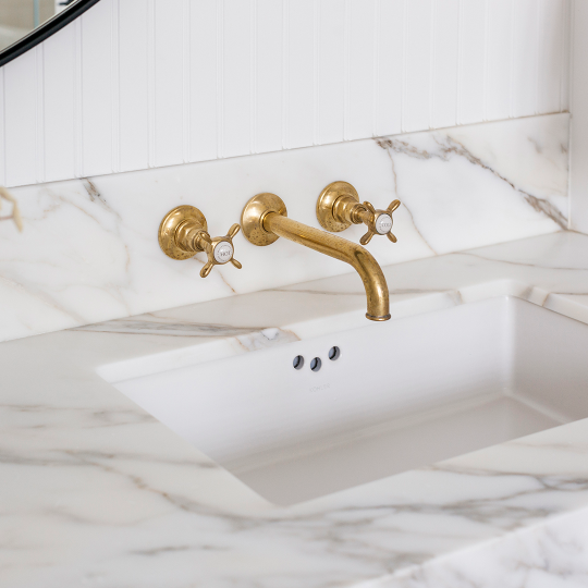 EASTON WALL MOUNTED FAUCET IN BURNISHED BRASS