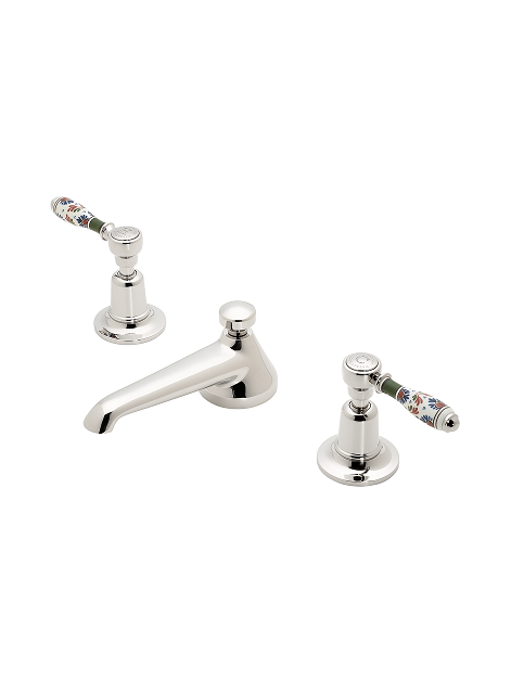 Lavatory Faucet with Royal Delft Polychrome Floral Handles