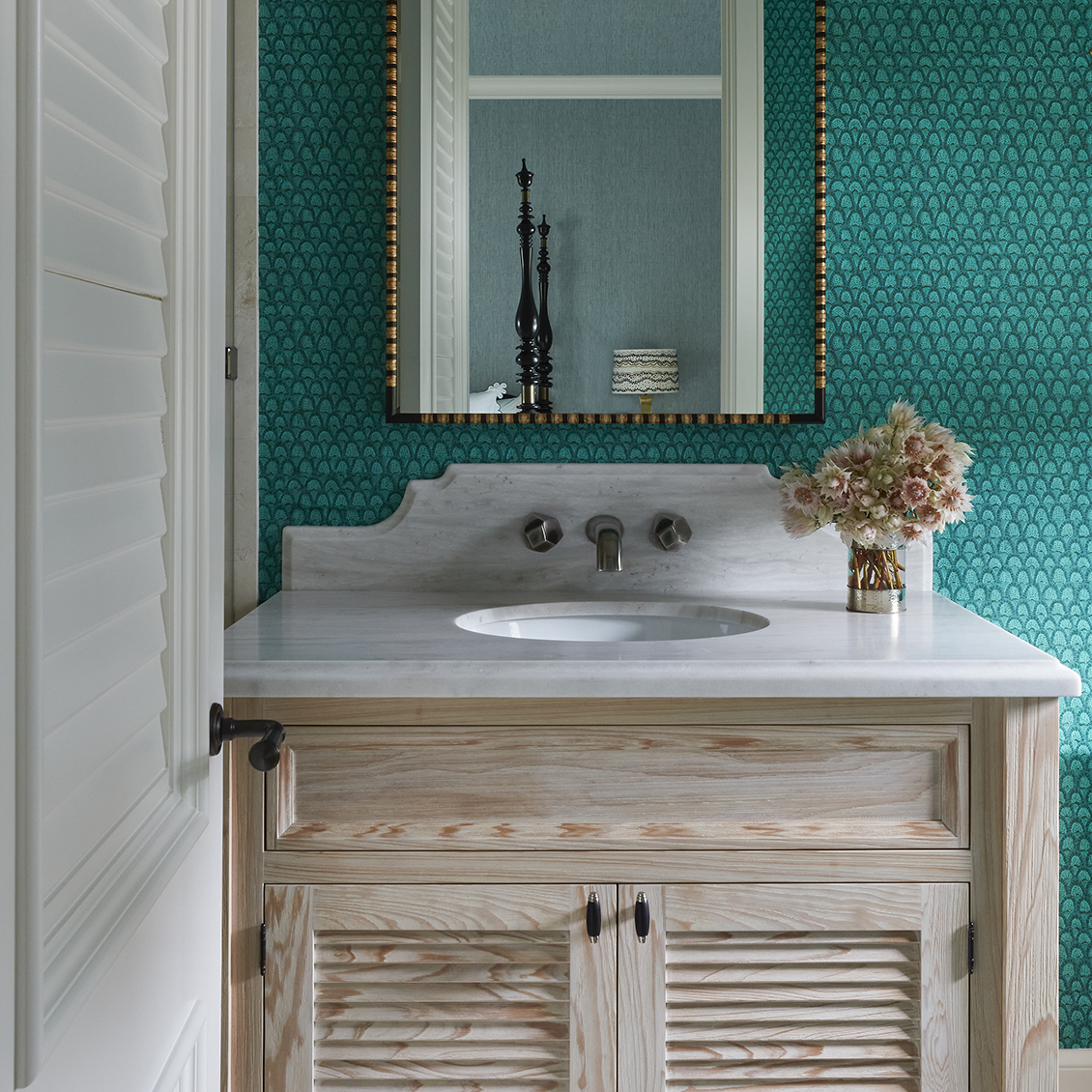 Discover Isla Wall Mounted Lavatory Faucet with Metal Geode Handles