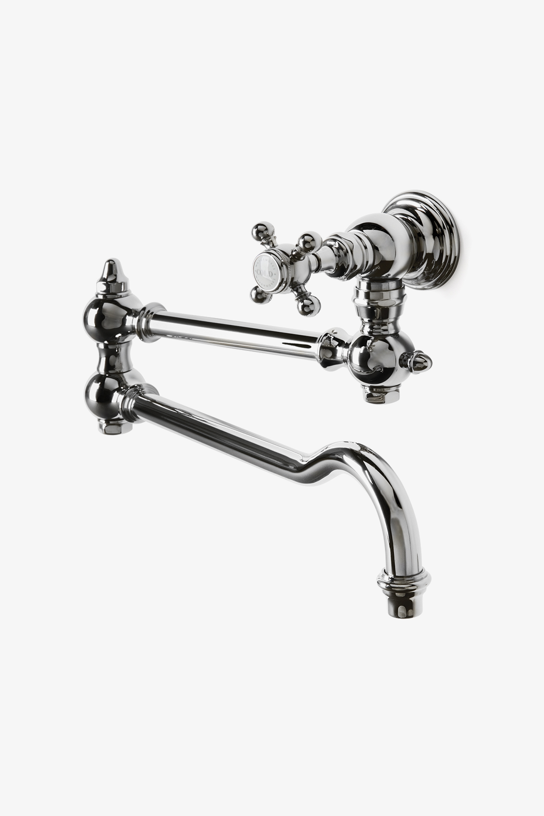 Discover Julia Wall Mounted Two Hole Bridge Articulated Kitchen Faucet