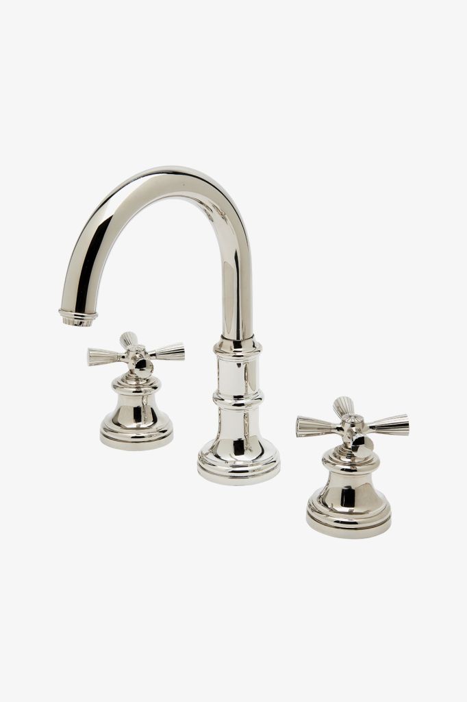 Discover Foro Gooseneck Three Hole Deck Mounted Lavatory Faucet with Metal  Cross Handles Online | Waterworks
