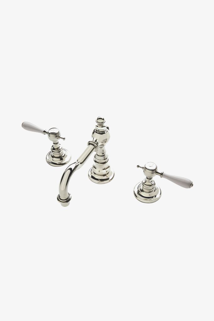 Discover Julia High Profile Three Hole Deck Mounted Lavatory Faucet with  White Porcelain Lever Handles Online | Waterworks