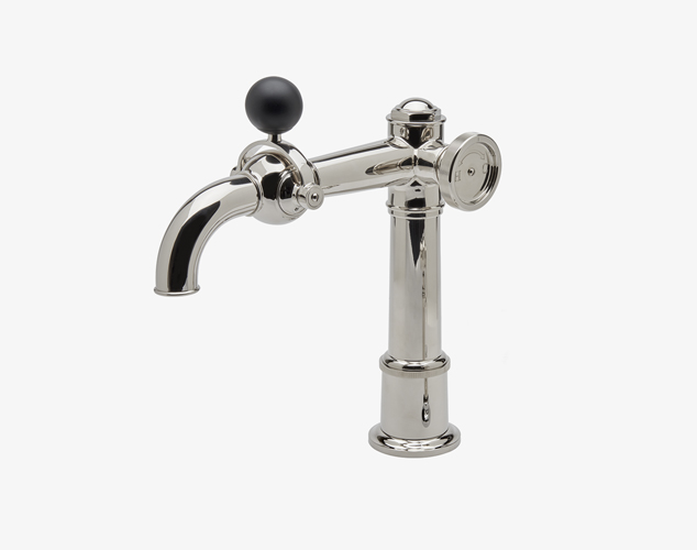 On Tap One Hole High Profile Kitchen Faucet with Metal Wheel, Black Ball Handle and Spray